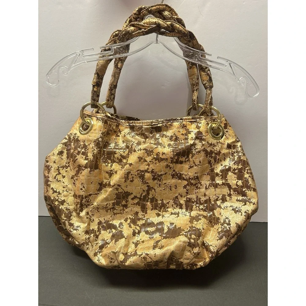 Gold Metallic Oversized Bag Braided Handle Gold Metallic‎ Snakeskin Hobo Purse